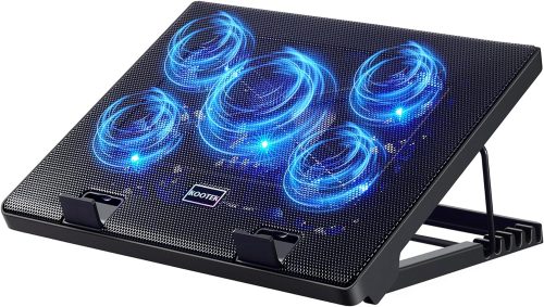Kootek Laptop Cooling Pad, Laptop Cooler with 5 Quiet Fans for 12″-17″ Computer PC Notebook Gaming Laptop Fan, Height Adjustable Laptop Cooling Stand Laptop Accessories, Blue